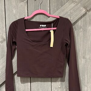 🇮🇹 Tally Weil cotton stretch Women's Brown Long Sleeve crop Top